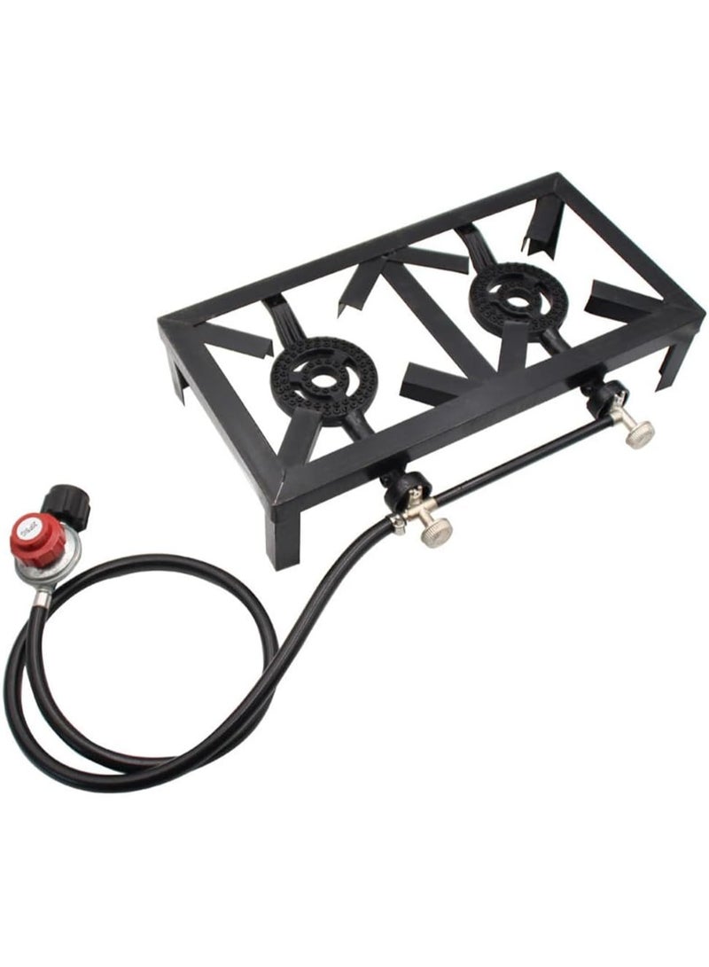 DubaiGallery موقد غاز مزدوج مع إطار معدني صناعي، لهب عالي القوة، مقابض تحكم سهلة، أقدام مضادة للانزلاق، حجم مدمج، مثالي للمطبخ المنزلي، خدمات الطعام، المطاعم، التخييم - Image 1